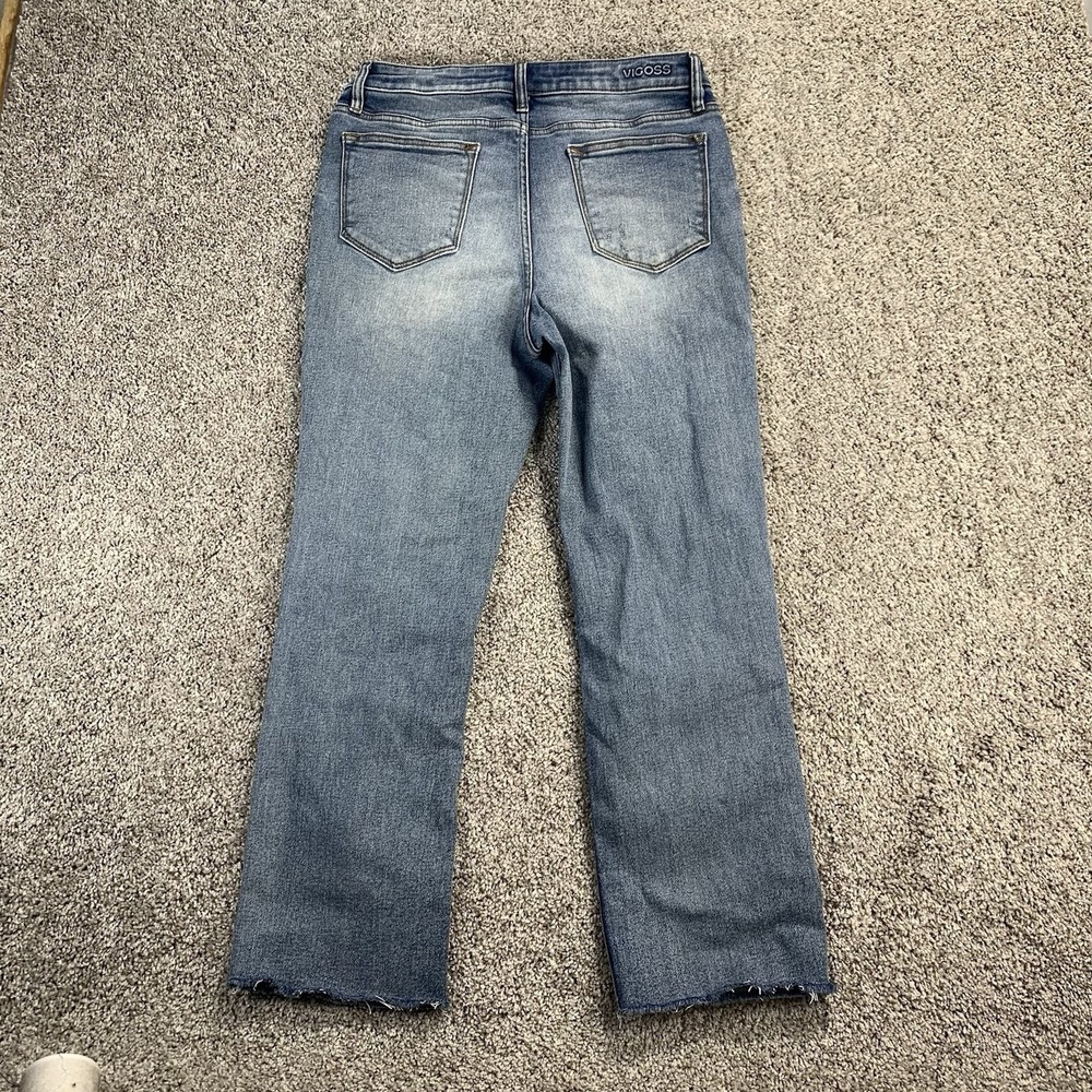 Vigoss Stevie Crop Straight Leg Jeans Womens 30 Blue Denim Distressed Button Fly - Picture 5 of 12